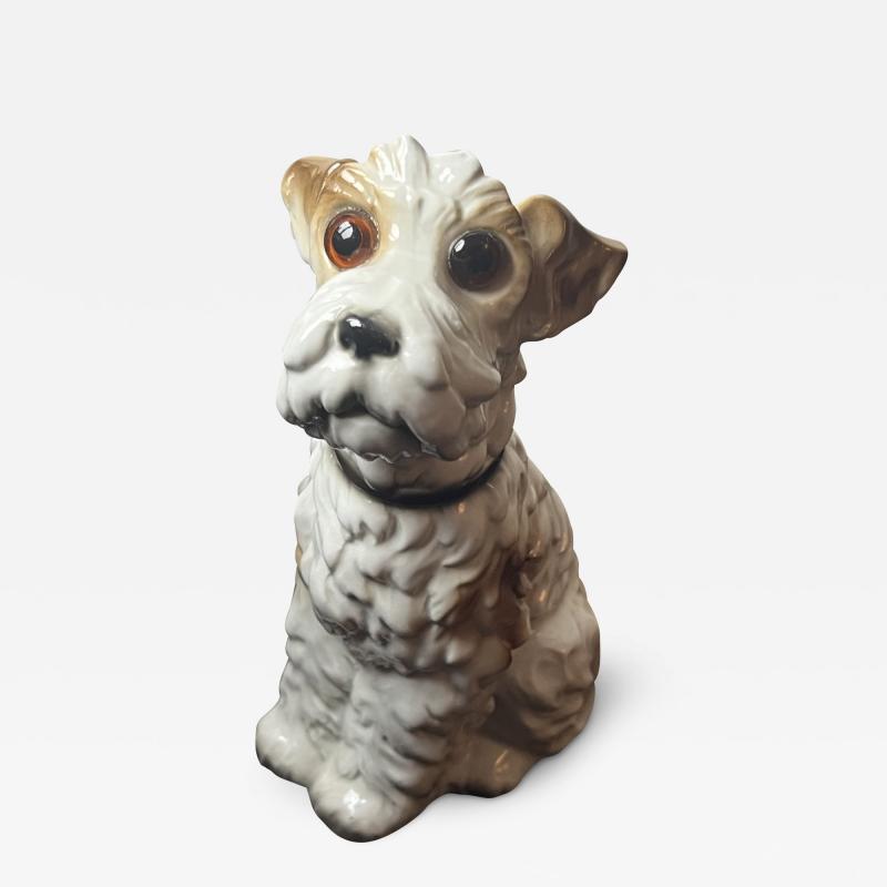 1930S CERAMIC TERRIER WITH GLASS EYES PERFUME LAMP
