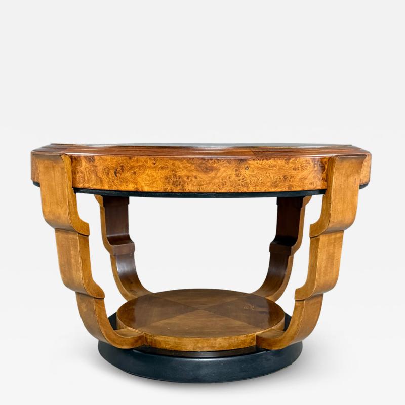 1930s European round 38 Art Deco fruitwood coffee table