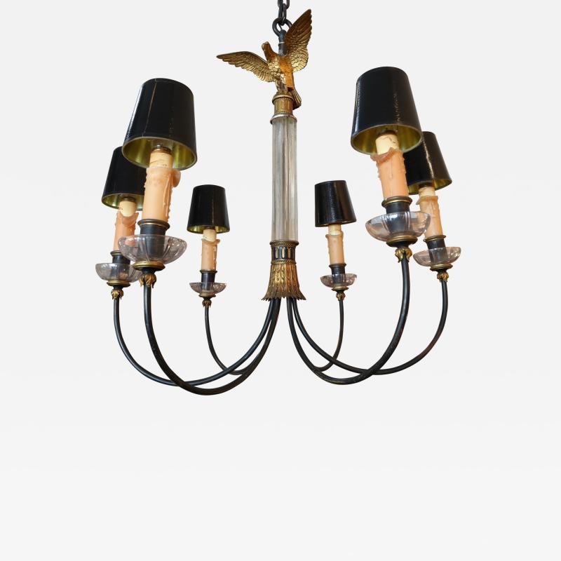 1930s Glass and Metal Imperial Chandelier