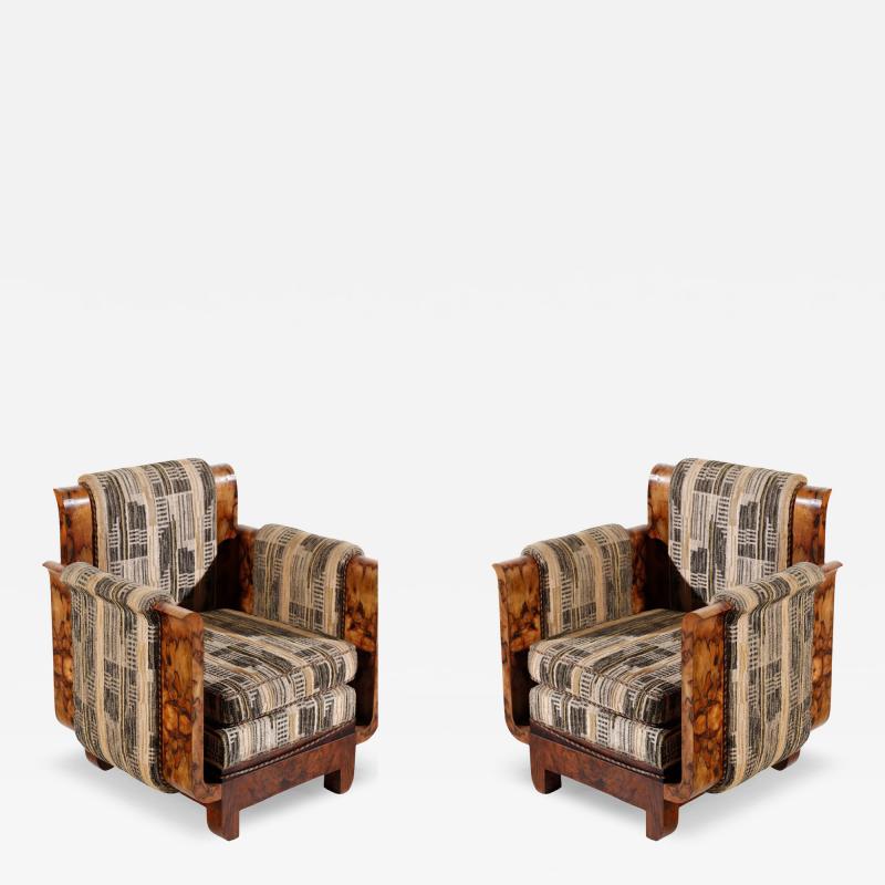 1930s Italian exceptional pair figural radical di noce poltrona chairs