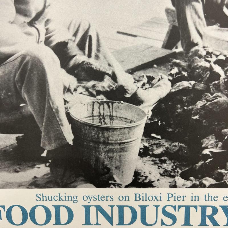 1930s Seafood Industry Museum Poster Art Shucking Oysters Biloxi Pier MS