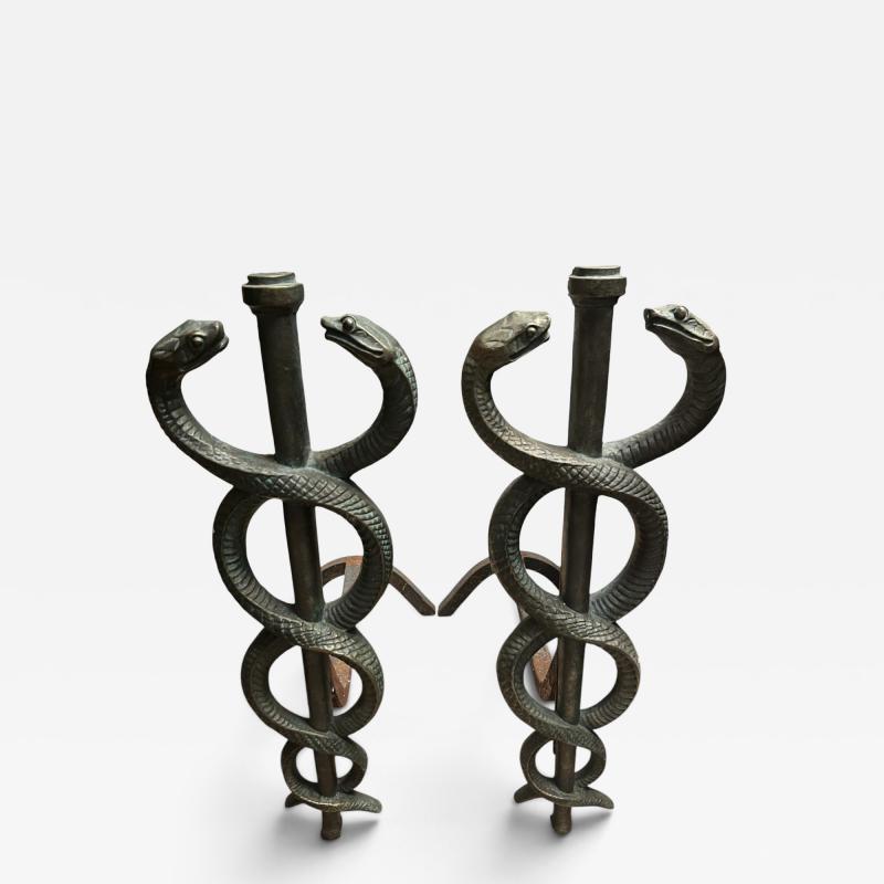 1930s Solide bronze snake andirons