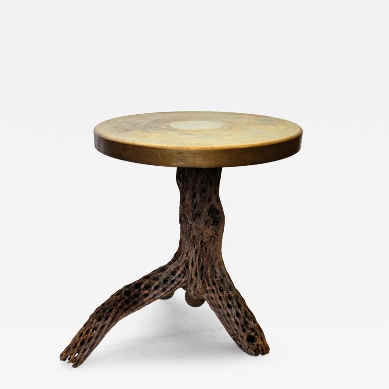 1930s Southwestern Cholla Cactus and Gold Enamel Metal Pedestal Side Table
