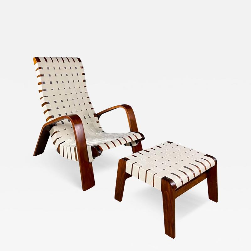 1930s bentwood canvas strap lounge ottoman Czech