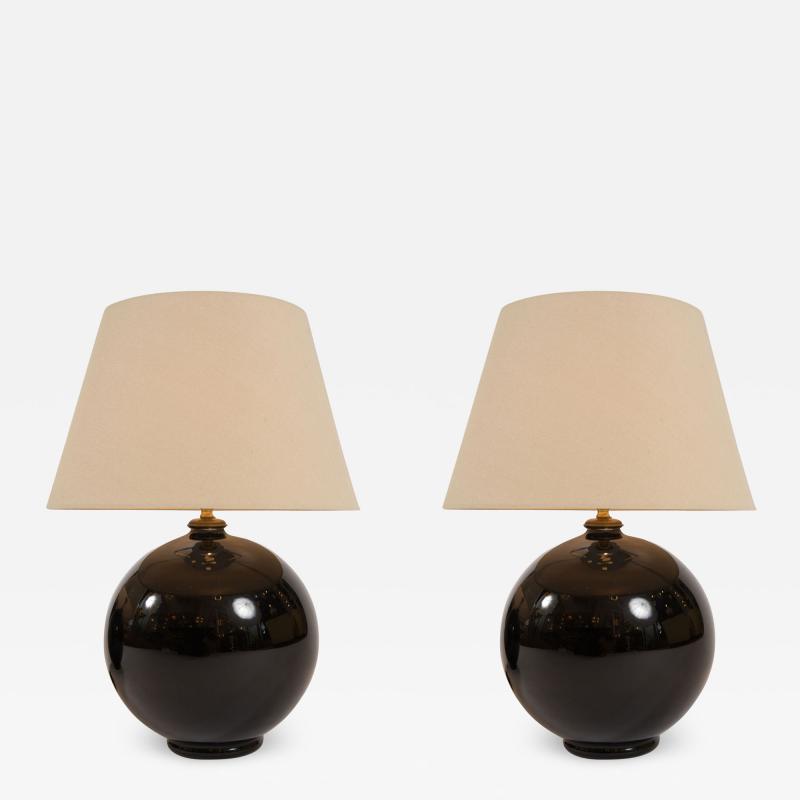 1930s black glass ball lamps
