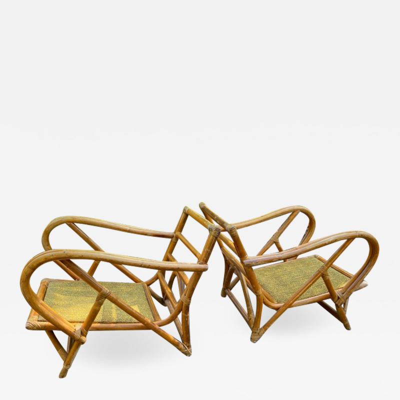 1940S BAMBOO SETTEE ARMCHAIRS COFFEE TABLE AND SIDE TABLE SUITE
