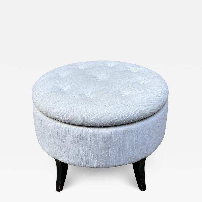 1940S BUTTON TUFTED SWIVELING STOOL WITH FLARED WOOD LEGS