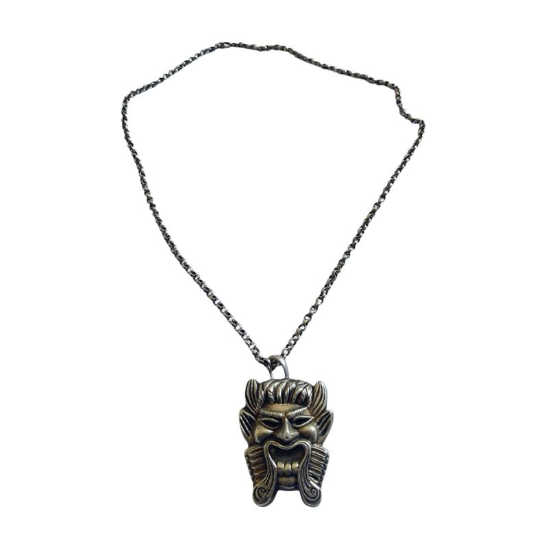1940s Antiques mask silver necklace