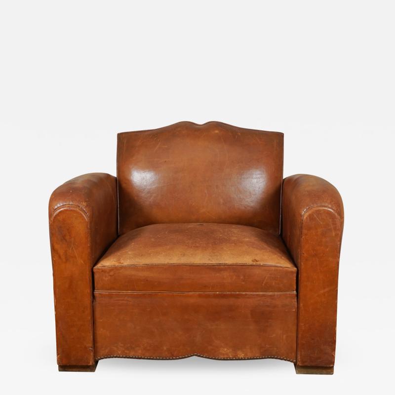 1940s French Leather Convertible Club Chair