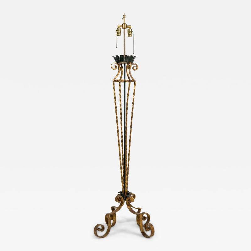 1940s Gilt Metal Floor Lamp On 4 Scroll Legs