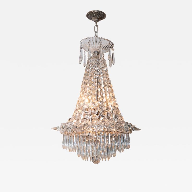 1940s Hollywood Regency Cut Beveled Crystal Chandelier with Silvered Fittings