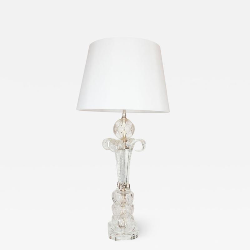 1940s Hollywood Regency Translucent Cut Crystal Table Lamp with Acanthus Details