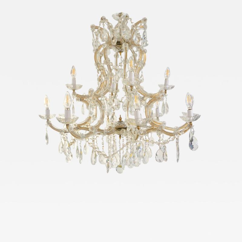 1940s Italian Antique Baroque Revival Crystal 12 Light Gilded Chandelier