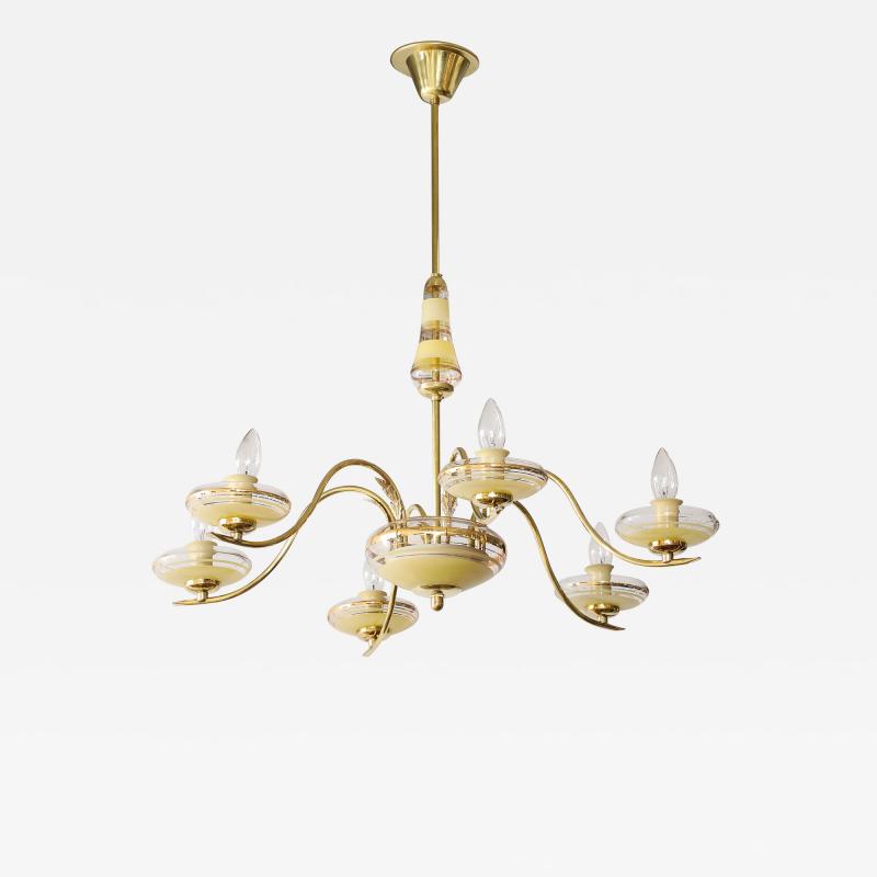 1940s Italian Glass And Brass Chandelier