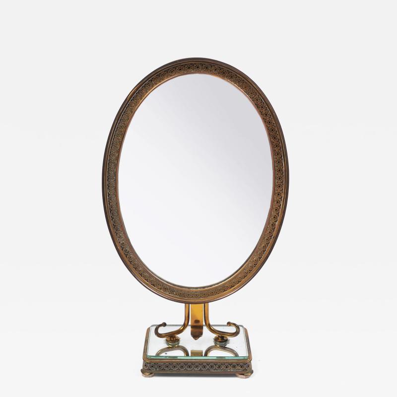1940s Italian brass oval table mirror