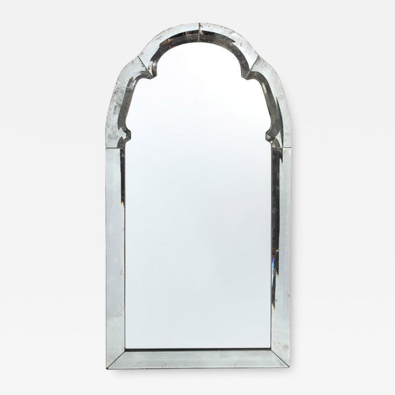 1940s Mid Century Serifed Arch Form Mirror with Smoked Antiqued Mirror Borders