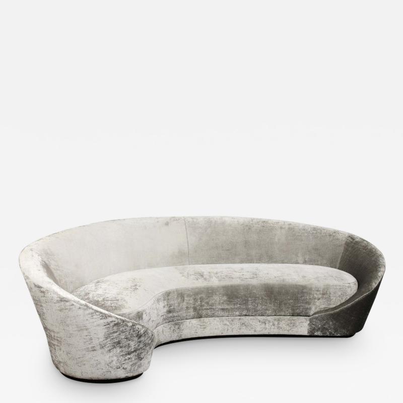 1940s Style Modernist Sweeping Curved Sofa in Platinum Velvet