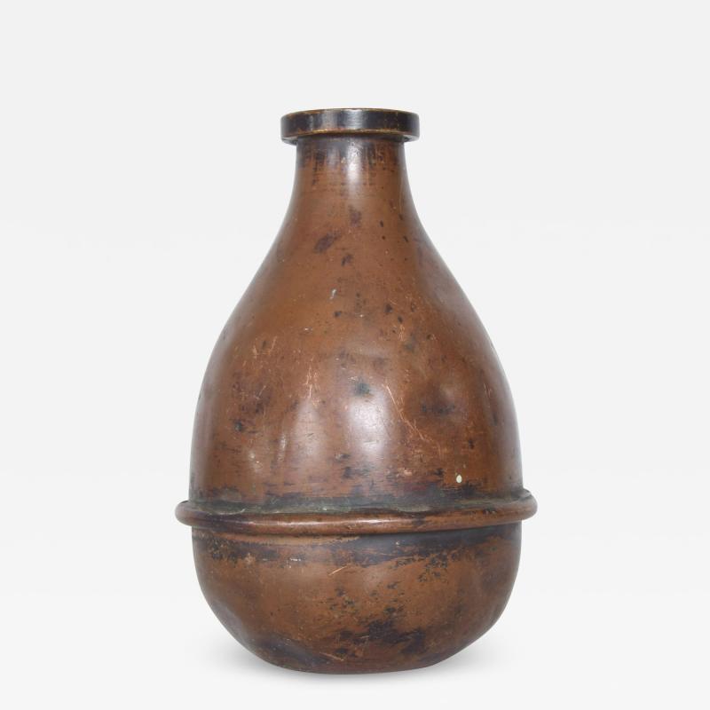 1940s Vintage Industrial Aged Bottle Vase Jug in Patinated Copper USA