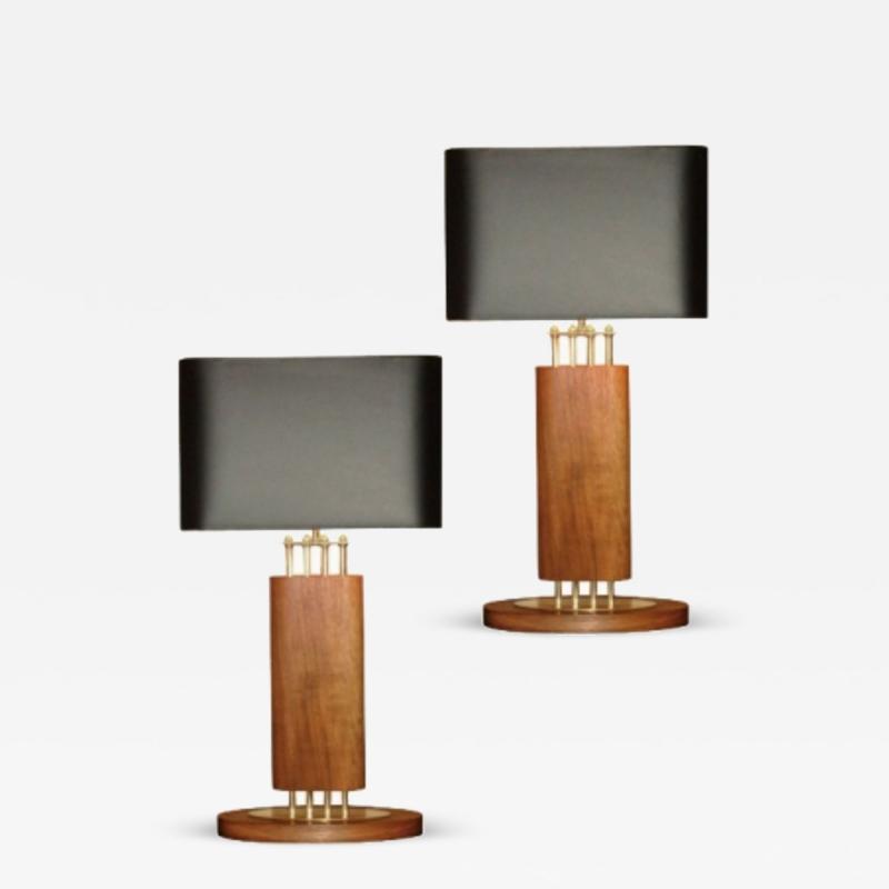 1940s Wood and Brass Lamps