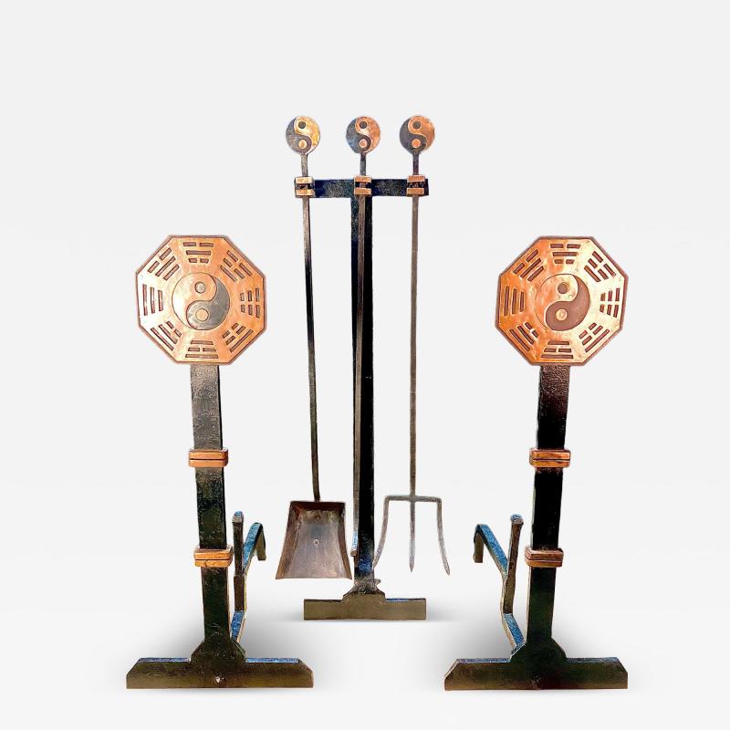1940s Yin Yang Fireplace set in Wrought Iron Copper