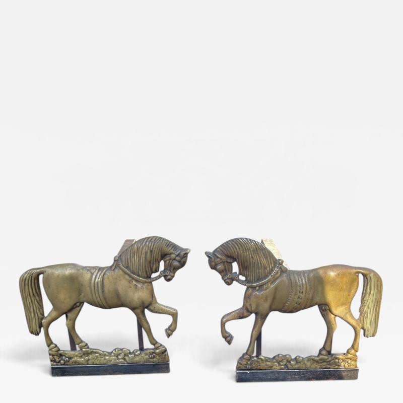 1940s bronze horse andirons