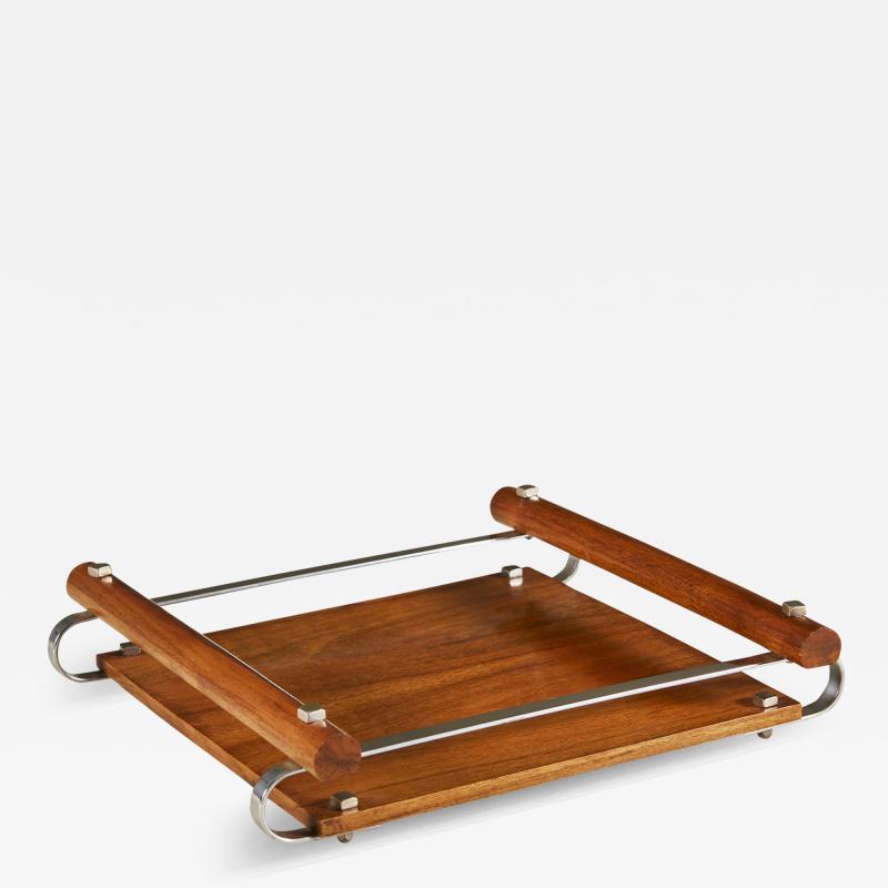 1940s square Italian fruitwood cocktail tray