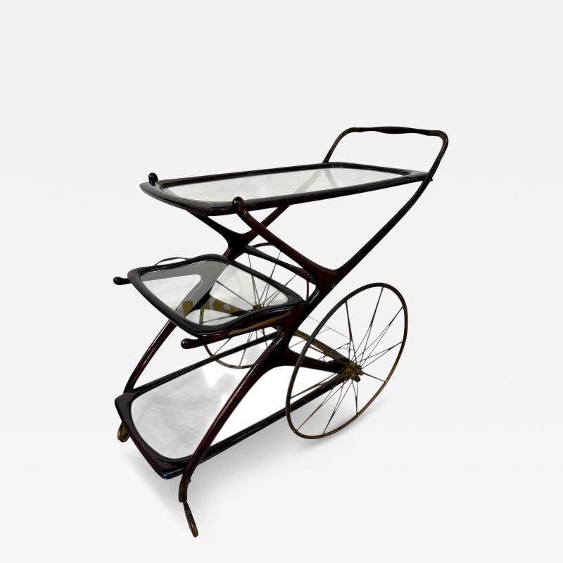 1950s Bar Trolley with Spoked Wheels and Glass Shelves