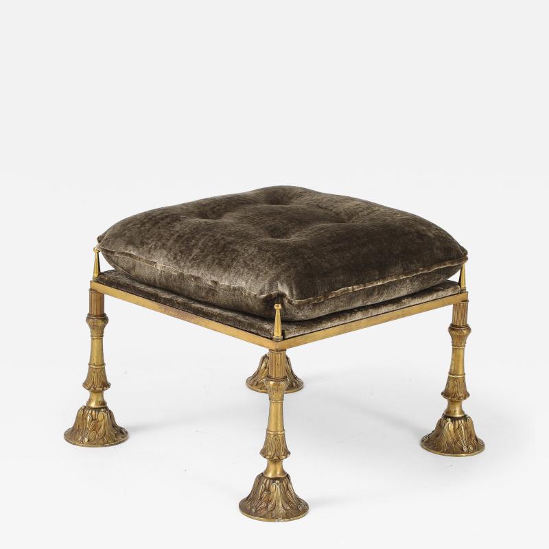 1950s Brass And Crushed Velvet French Ottoman