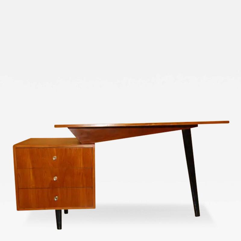 1950s Brazilian Modern Three Legged Desk in Hardwood by Moveis Fratte