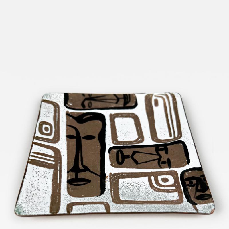 1950s Carl Wyman Modernist Copper Enamel Plate African Motif Ohio