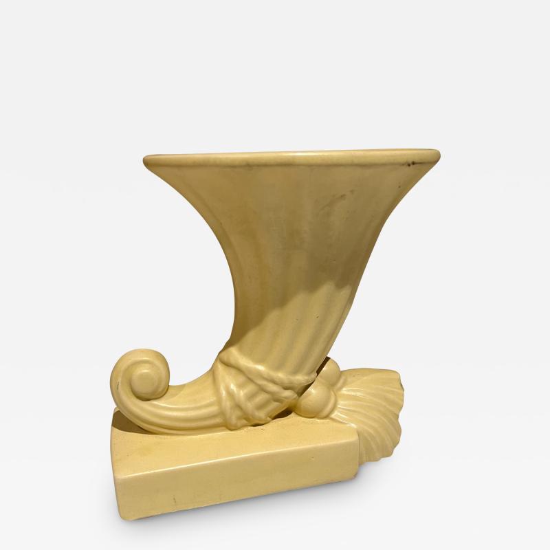 1950s Creamy Tasseled Trumpet Horn of Plenty Ceramic Art Deco