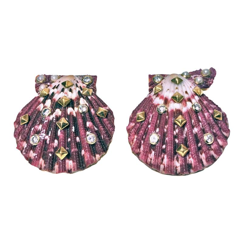 1950s Customized Verdura Style Shell and Diamond Earrings