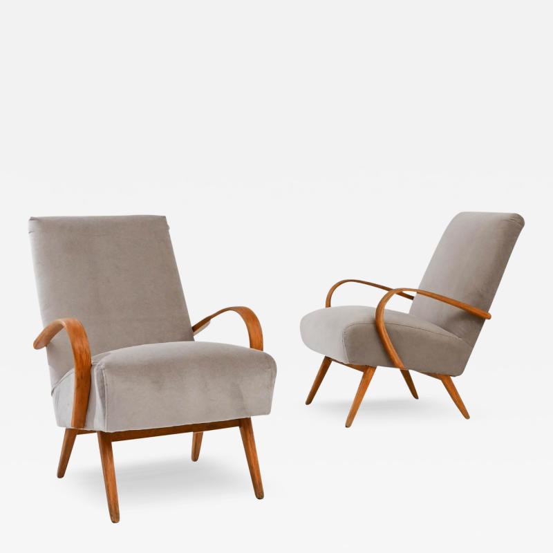 1950s Czech Beige Upholstered Armchairs a Pair