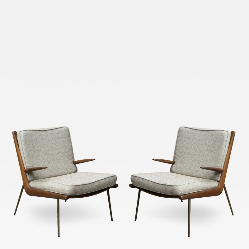 1950s Danish Boomerang Arm Chairs by Peter Hvidt Orla Molgaard Nielsen Pair