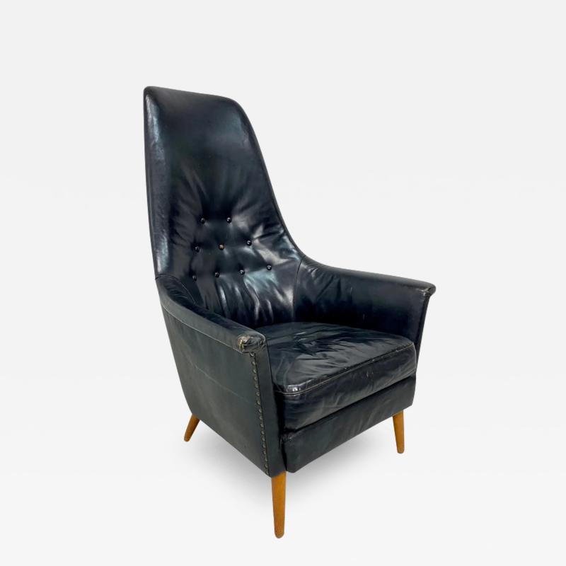 1950s Danish Leather High Back Lounge Chair