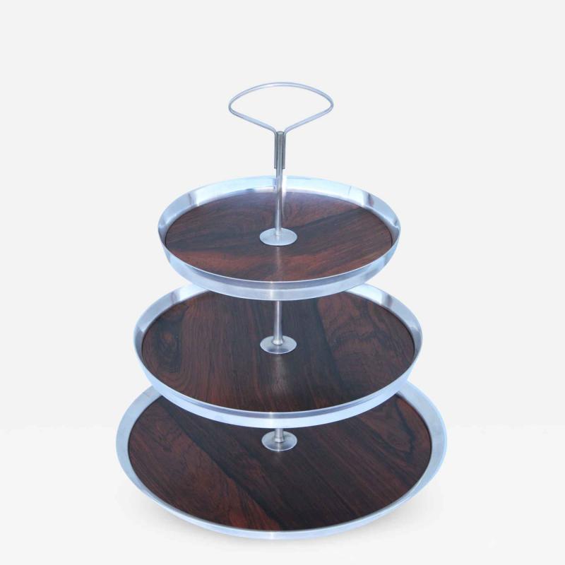 1950s Danish Silver Plate And Rosewood 3 Tier Cake Stand