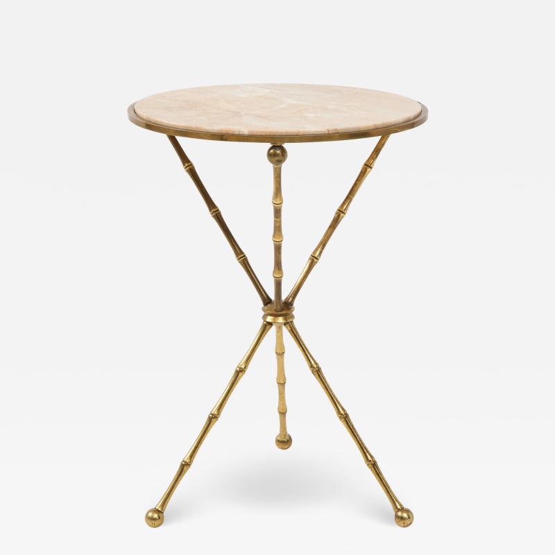 1950s Faux Bamboo Solid Brass Tripod Side Table