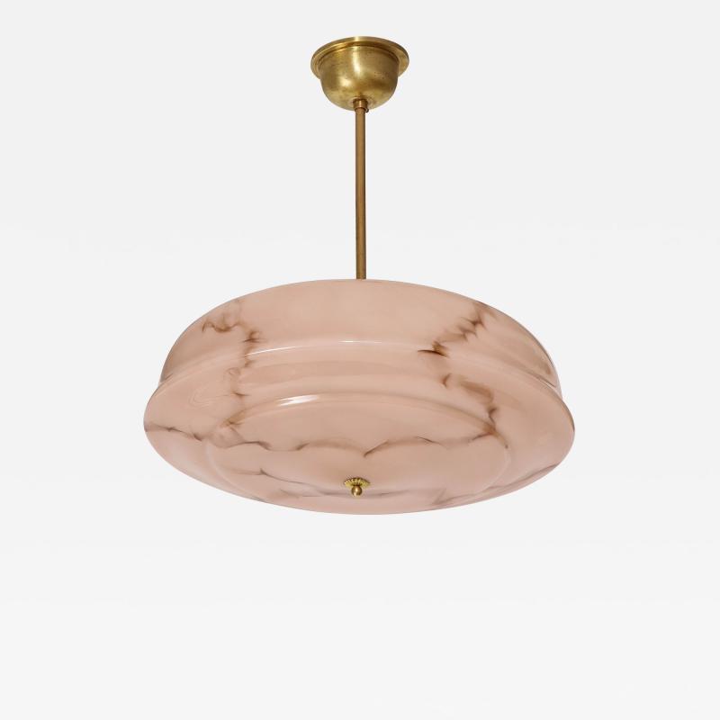 1950s French Brass And Pink Glass Pendant