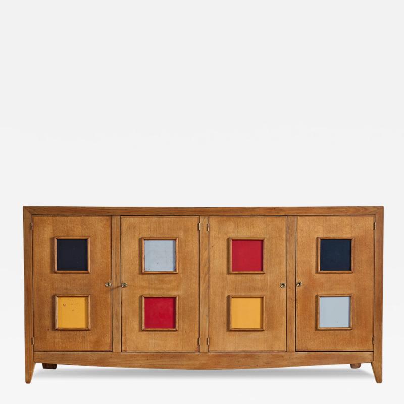 1950s French Cabinet with Leather Squares