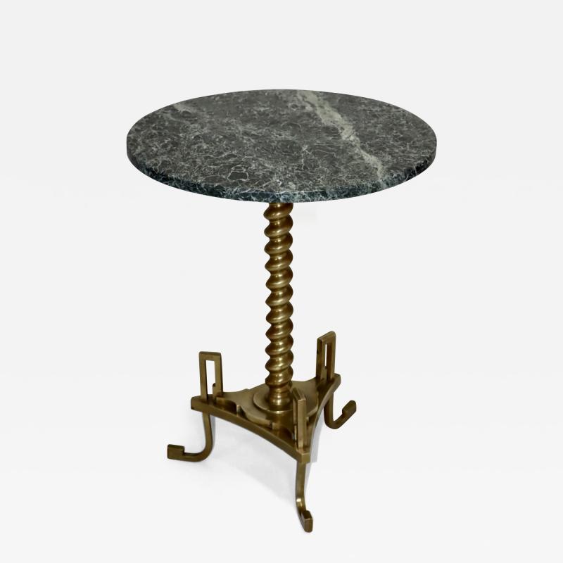 1950s French Greek Key Bronze Side Table With Marble Top