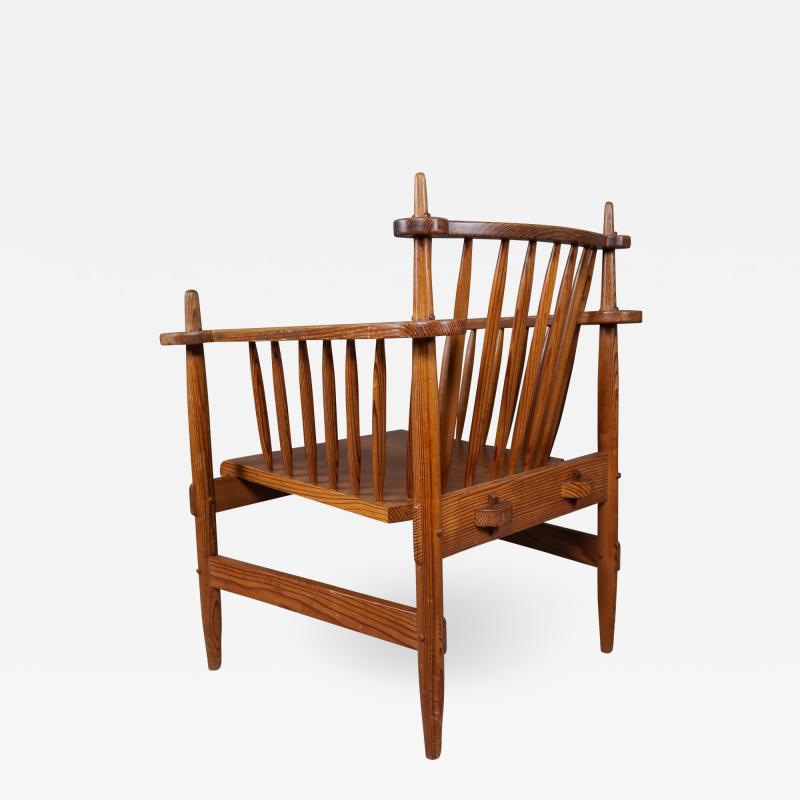 1950s French Oakwood Armchair Spindlework Tenon Joint