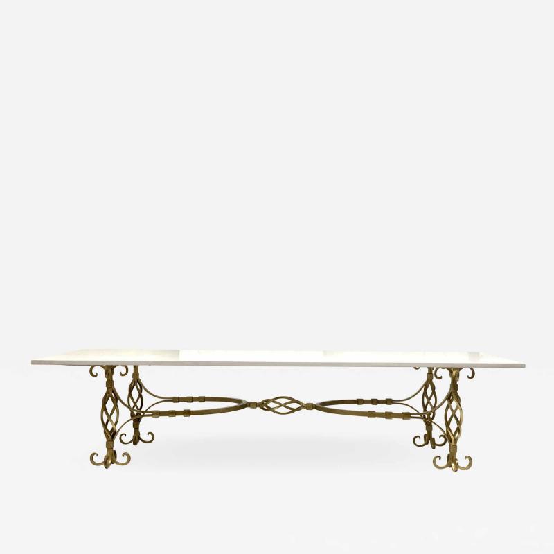 1950s French Wrought Iron Gold Coffee Table with Quartz Top