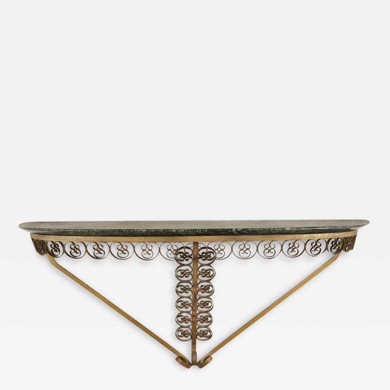 1950s French wall mounted brass and marble console