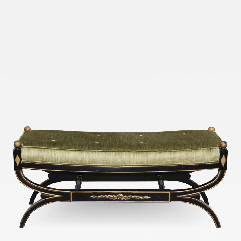 1950s Hollywood Regency Velvet Bench