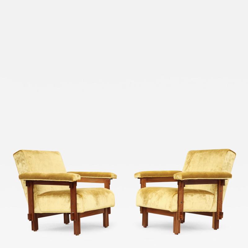 1950s Italian Modernist Lounge Chairs In Velvet Upholstery