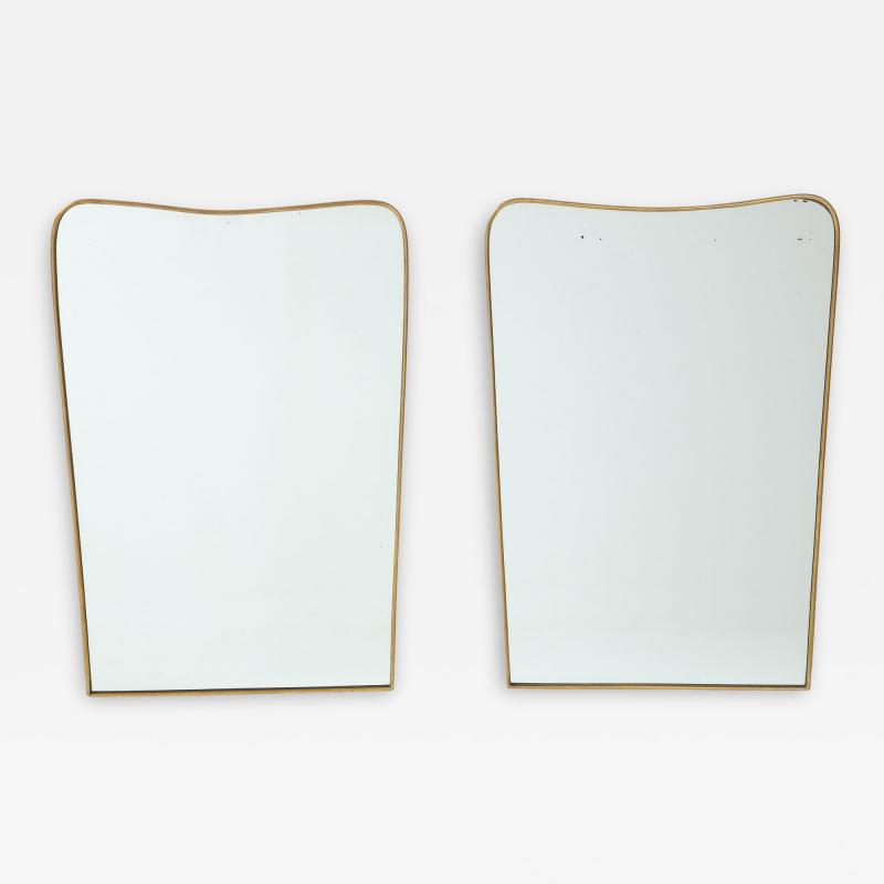 1950s Italian Modernist Pair of Shaped Brass Mirrors