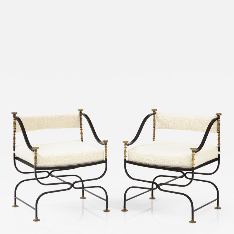 1950s Italian Savonarola Brass And Iron Armchairs