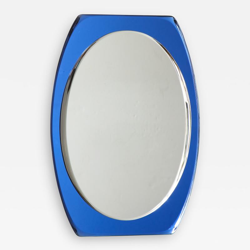 1950s Mid Century Modern Blue Glass Frame Italian Mirror