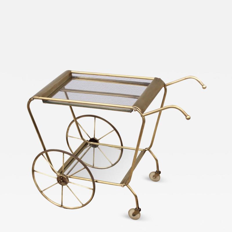 1950s Mid Century Modern Solid Brass Italian Bar Cart