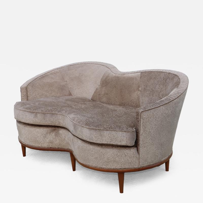 1950s Modern Italian Curved Loveseat In Velvet
